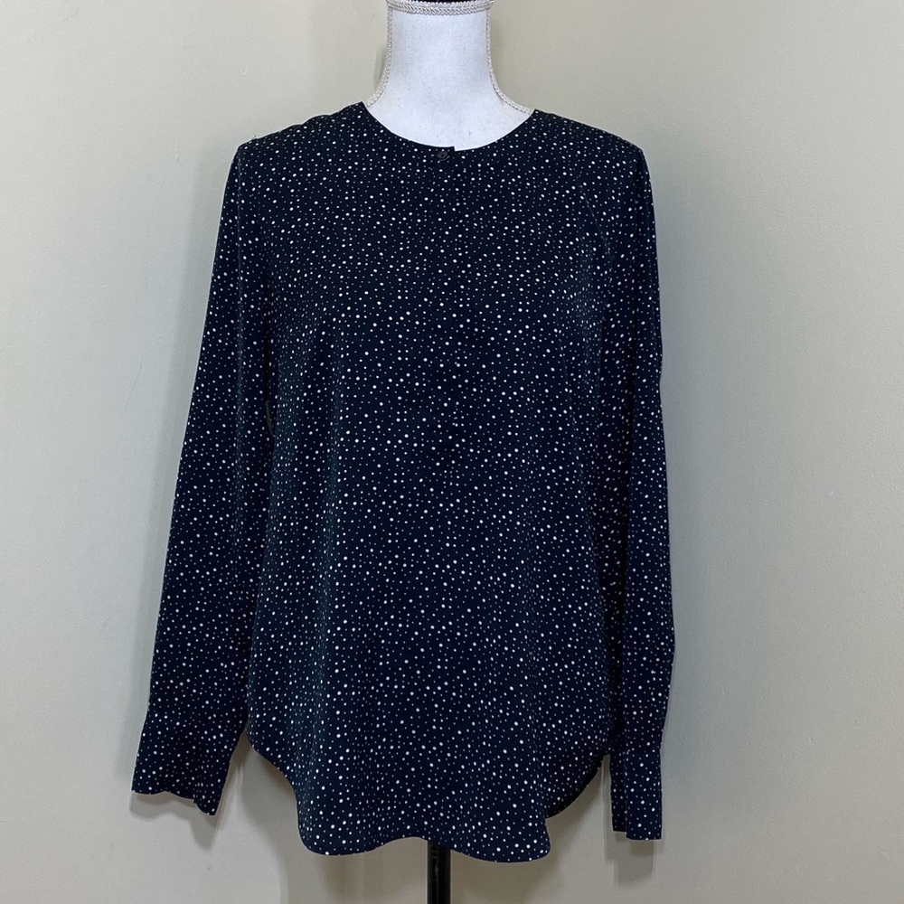 J.Crew Polka Dot Long Sleeve Blouse Small Black White Career Casual Top